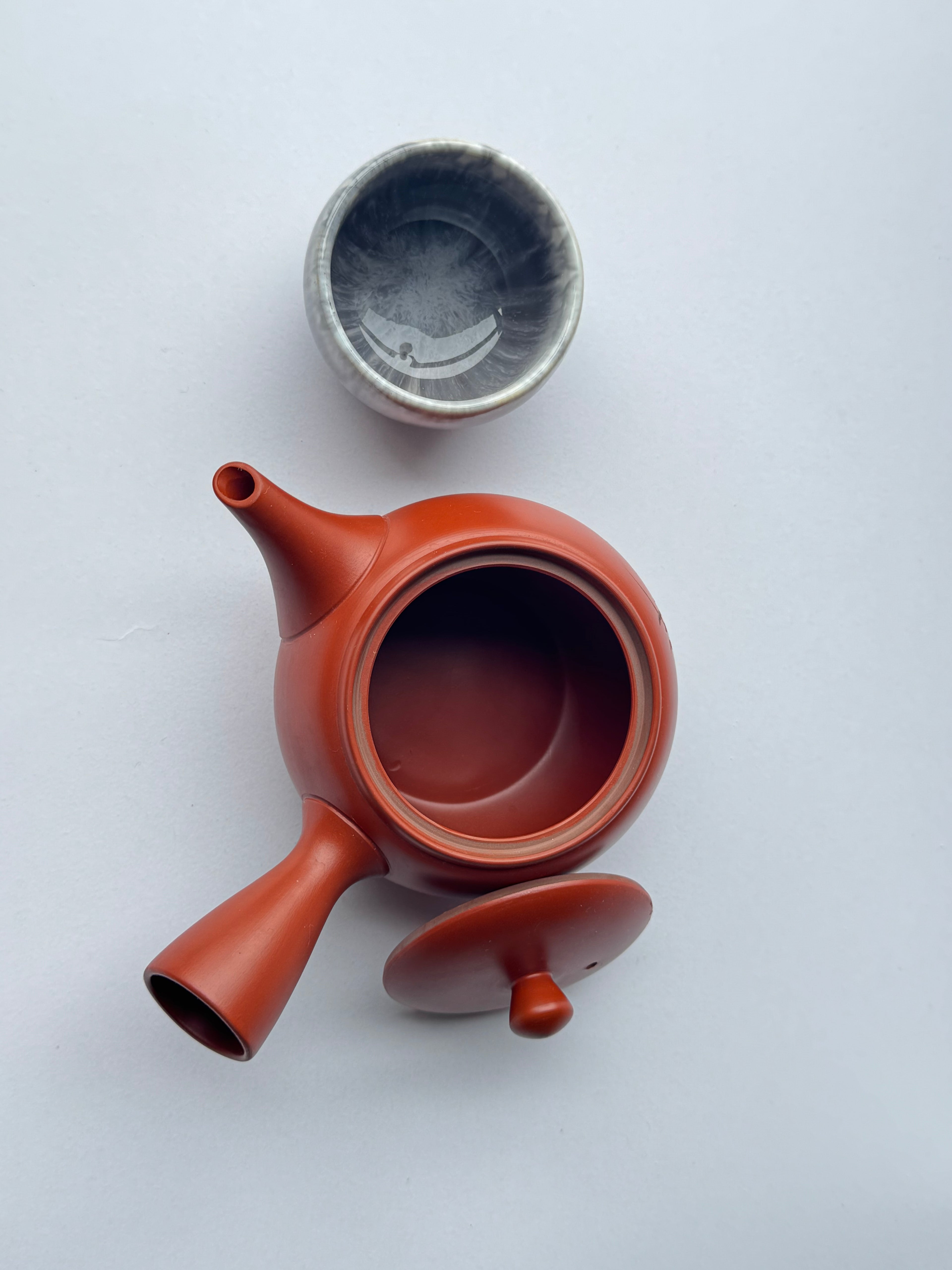 Vintage Tokoname Teapot, Incised Calligraphy & Floral Motif, Unglazed Clay, Ceramic Filter