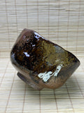 Vintage Japanese Raku-Style Chawan, Hand-Built Matcha Tea Bowl, Amber Brown Glaze, Wabi-Sabi, Signed