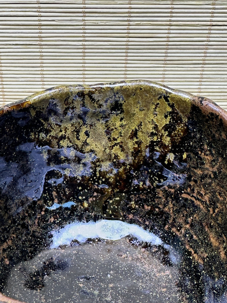 Vintage Japanese Raku-Style Chawan, Hand-Built Matcha Tea Bowl, Amber Brown Glaze, Wabi-Sabi, Signed