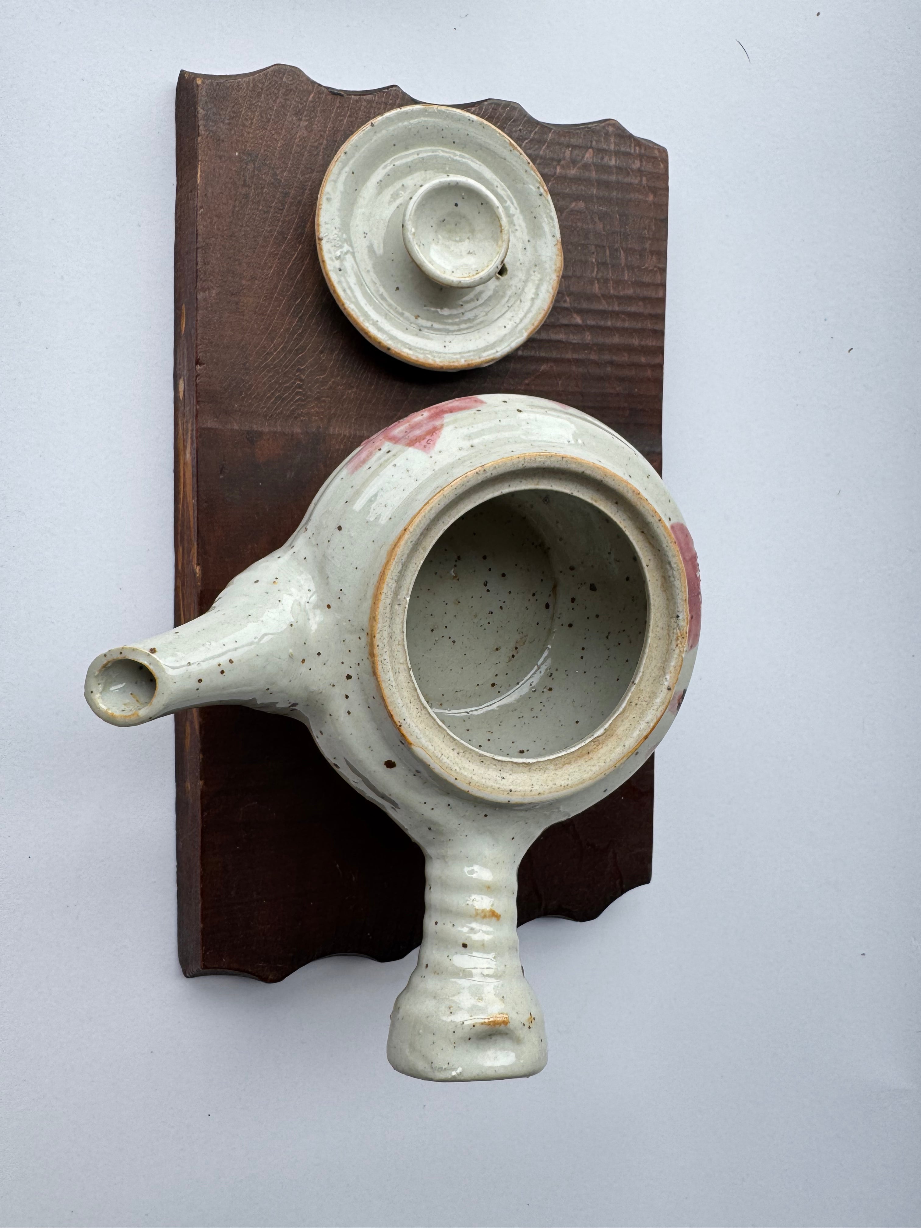 Vintage Japanese Kyusu Teapot – Hand-Painted Floral Motif, Opaque White Glaze, Rustic Ceramic