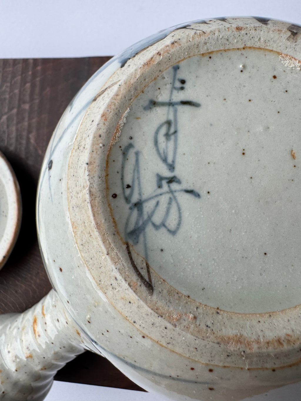 Vintage Japanese Kyusu Teapot – Hand-Painted Floral Motif, Opaque White Glaze, Rustic Ceramic