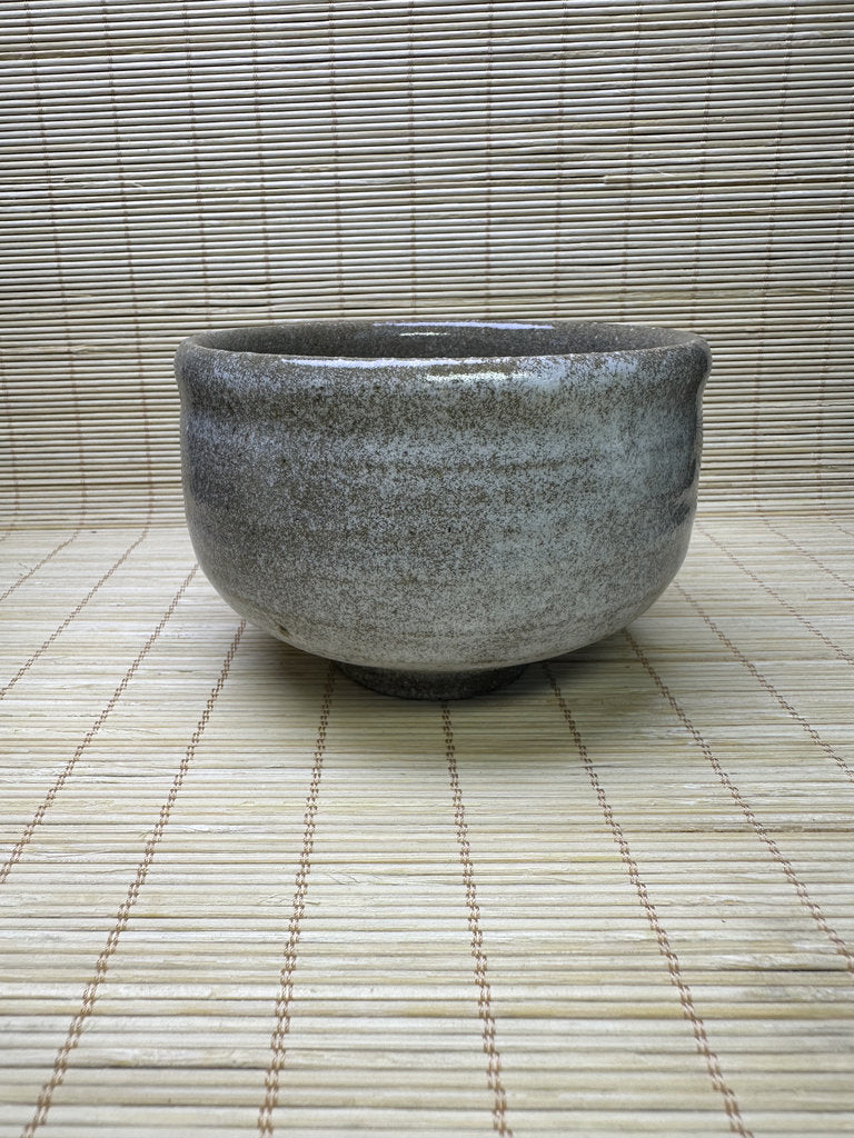Vintage Japanese Chawan, Rustic Grey Glaze Matcha Tea Bowl, Sandy Stoneware, Iron Flecks, Impressed Mark