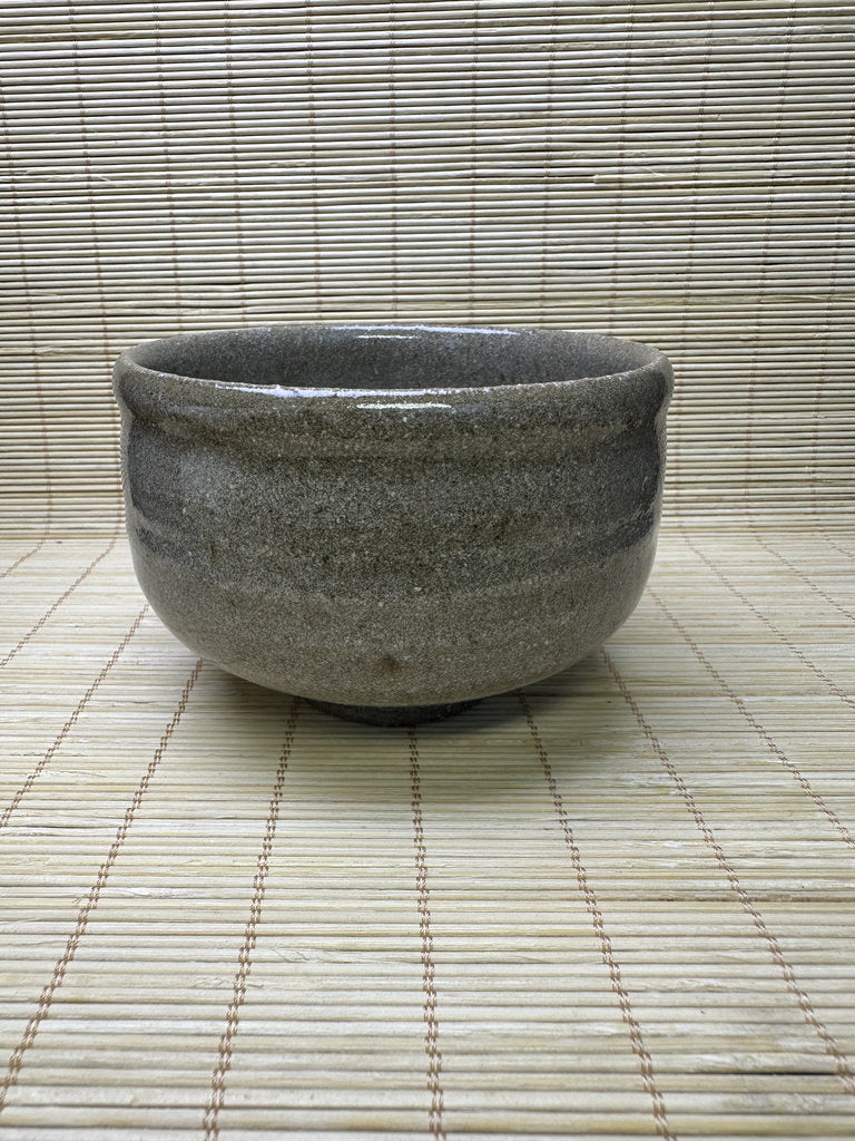 Vintage Japanese Chawan, Rustic Grey Glaze Matcha Tea Bowl, Sandy Stoneware, Iron Flecks, Impressed Mark