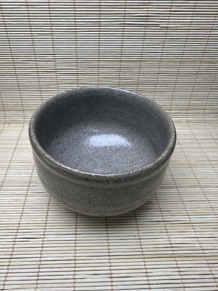Vintage Japanese Chawan, Rustic Grey Glaze Matcha Tea Bowl, Sandy Stoneware, Iron Flecks, Impressed Mark