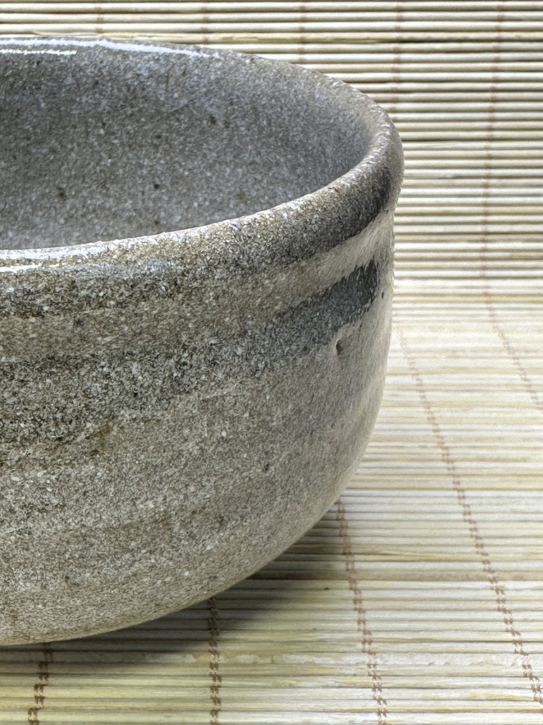 Vintage Japanese Chawan, Rustic Grey Glaze Matcha Tea Bowl, Sandy Stoneware, Iron Flecks, Impressed Mark