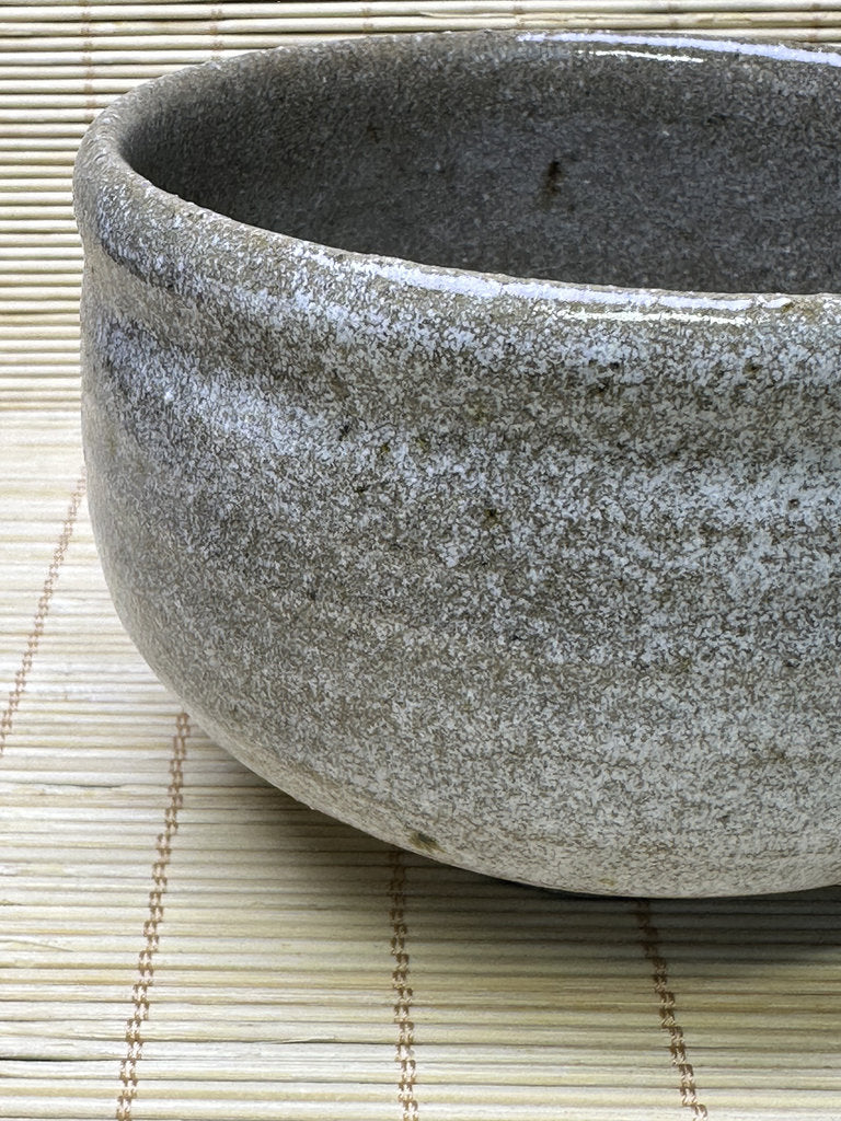 Vintage Japanese Chawan, Rustic Grey Glaze Matcha Tea Bowl, Sandy Stoneware, Iron Flecks, Impressed Mark