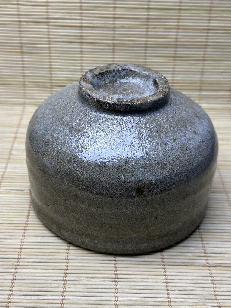 Vintage Japanese Chawan, Rustic Grey Glaze Matcha Tea Bowl, Sandy Stoneware, Iron Flecks, Impressed Mark