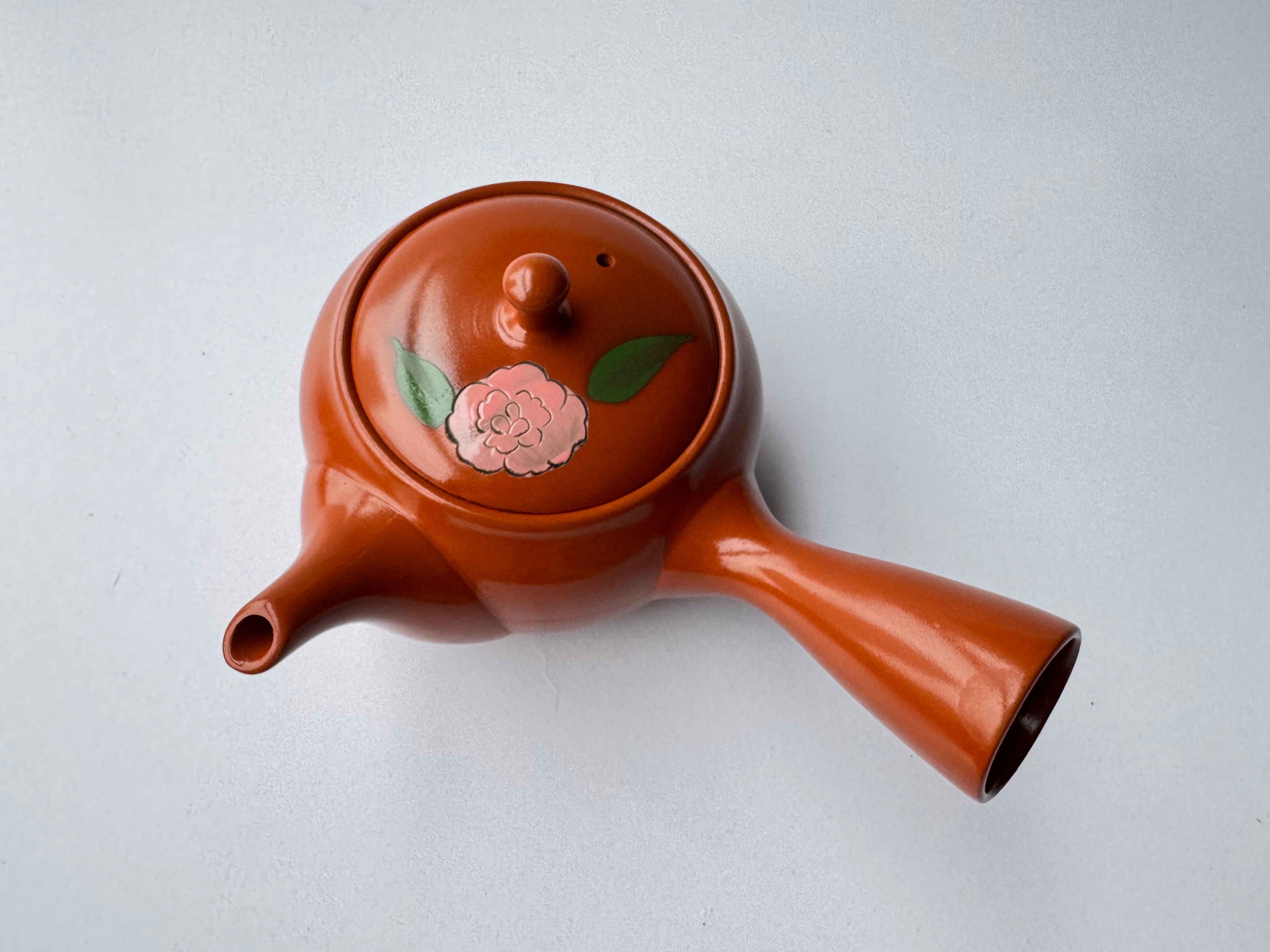 Vintage Tokoname Teapot Hand-Painted Floral Motif – Japanese Clay Kyusu for Sencha & Gyokuro