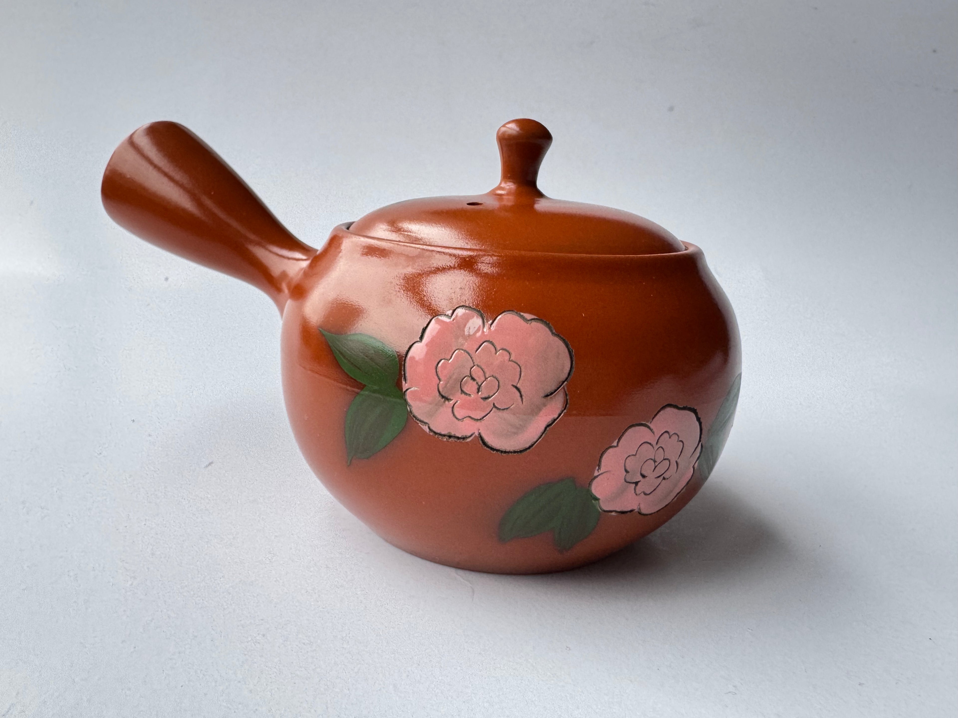 Vintage Tokoname Teapot Hand-Painted Floral Motif – Japanese Clay Kyusu for Sencha & Gyokuro