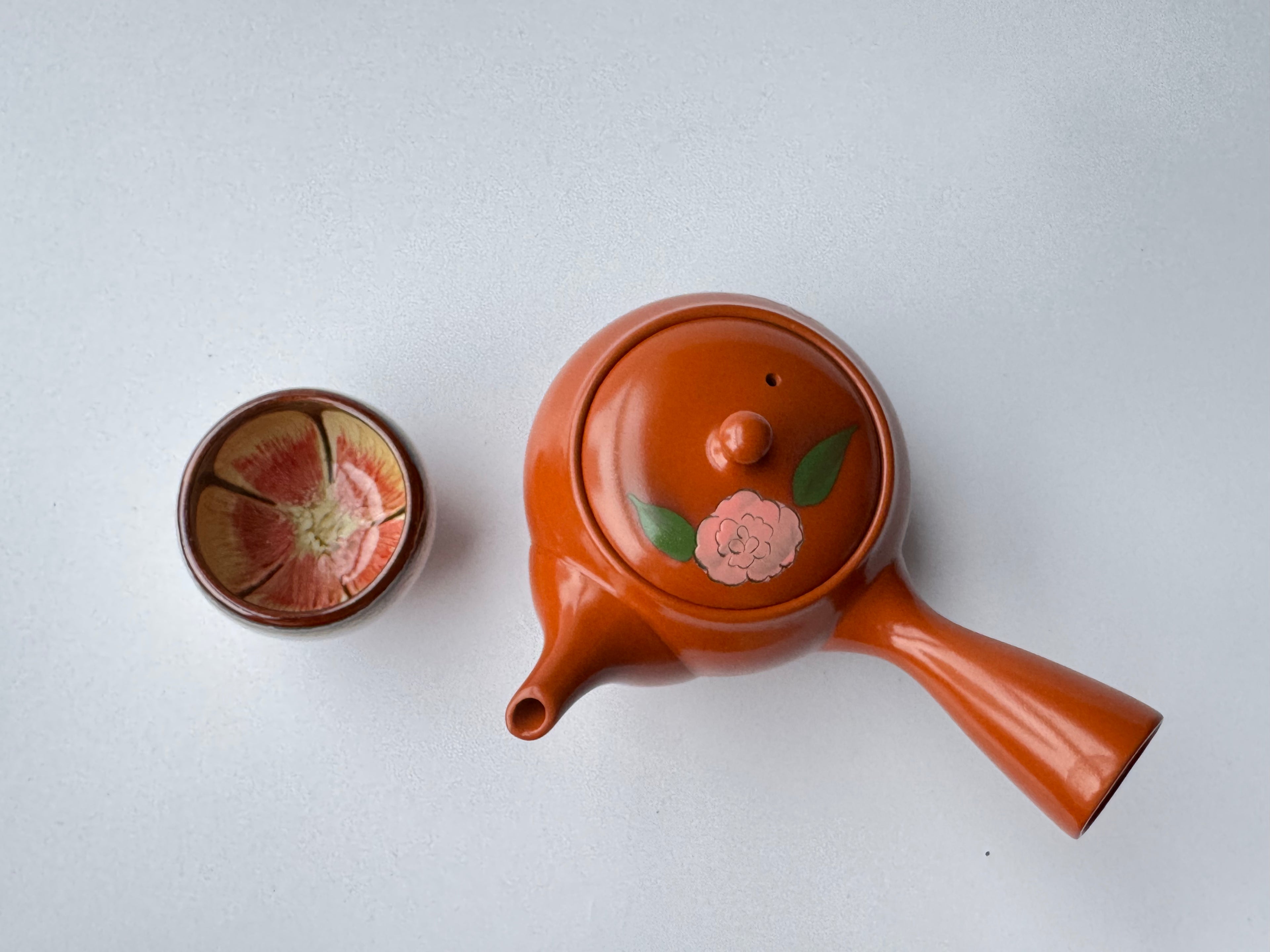 Vintage Tokoname Teapot Hand-Painted Floral Motif – Japanese Clay Kyusu for Sencha & Gyokuro