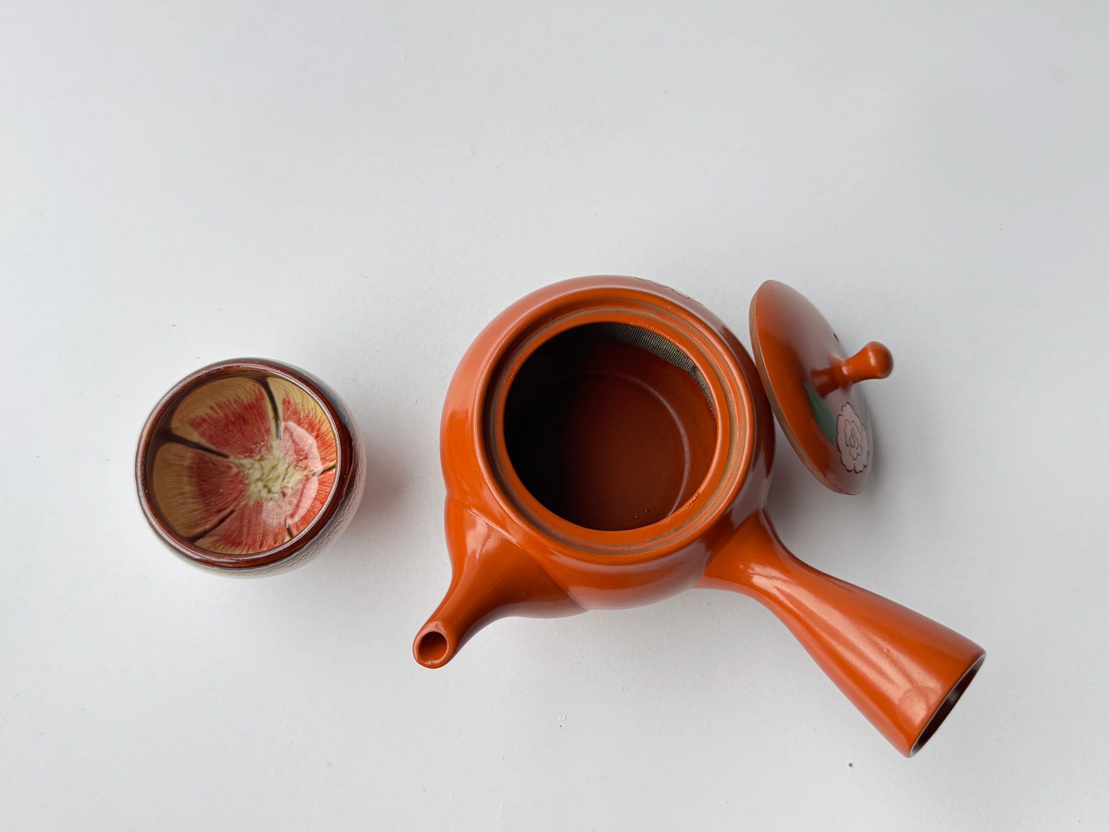 Vintage Tokoname Teapot Hand-Painted Floral Motif – Japanese Clay Kyusu for Sencha & Gyokuro
