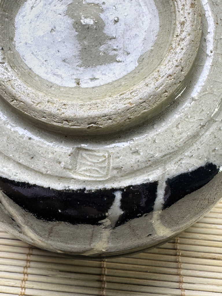 Vintage Japanese Kuro-Oribe Style Chawan, Black Glaze with Iron-Painted Window, Matcha Tea Bowl, Wabi-Sabi