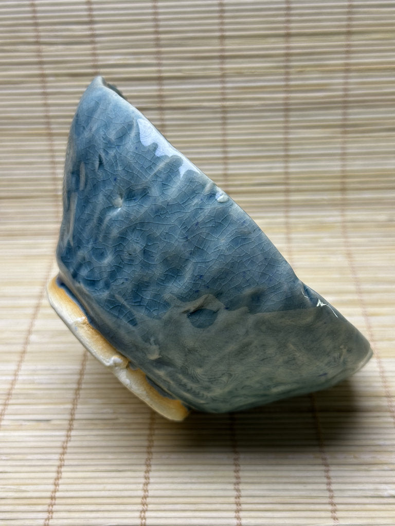 Vintage Japanese Turquoise Ice-Crack Celadon Chawan, Relief Carved Figures, Hand-Formed Matcha Tea Bowl, Wabi-Sabi
