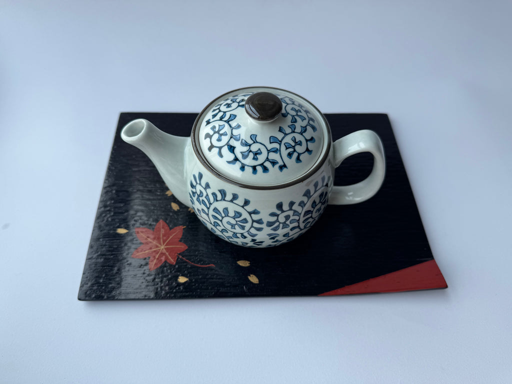 Vintage Arita Porcelain Teapot | Blue Spiral Motif | Japanese Tea Ware