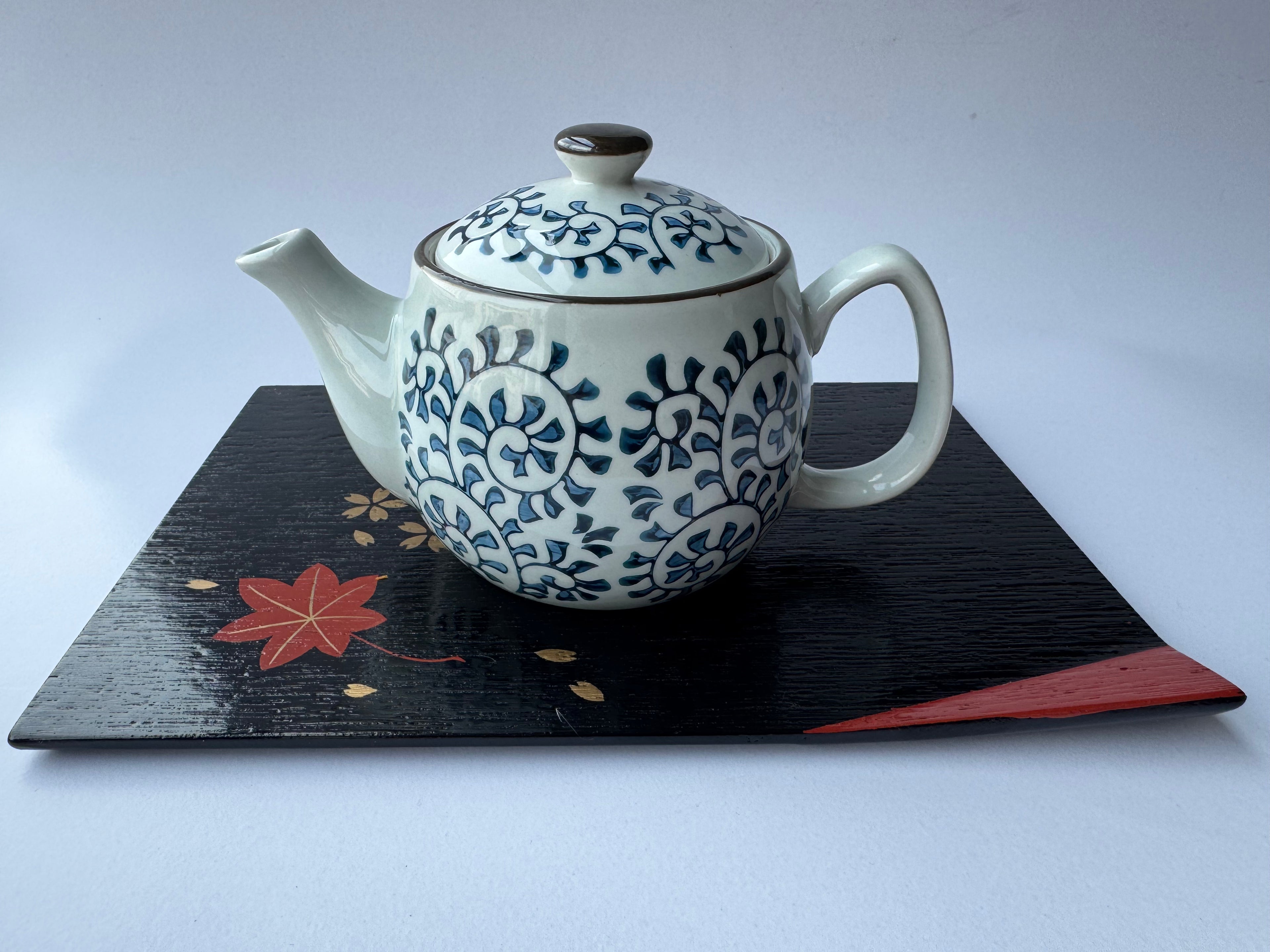 Vintage Arita Porcelain Teapot | Blue Spiral Motif | Japanese Tea Ware