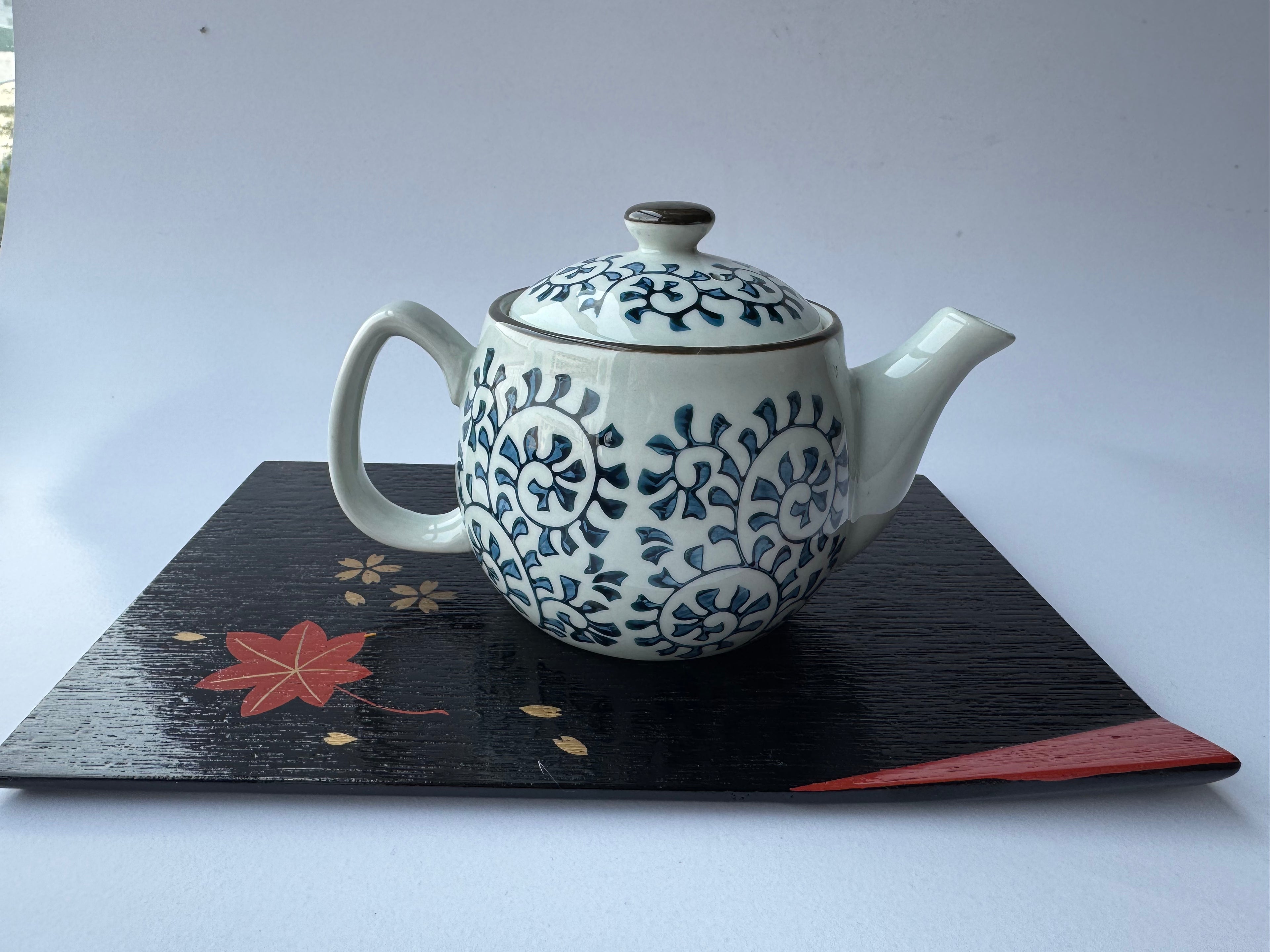 Vintage Arita Porcelain Teapot | Blue Spiral Motif | Japanese Tea Ware