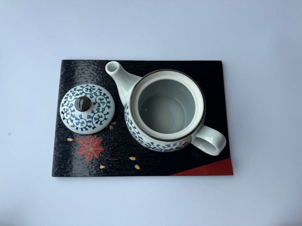 Vintage Arita Porcelain Teapot | Blue Spiral Motif | Japanese Tea Ware
