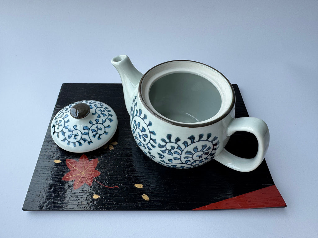 Vintage Arita Porcelain Teapot | Blue Spiral Motif | Japanese Tea Ware
