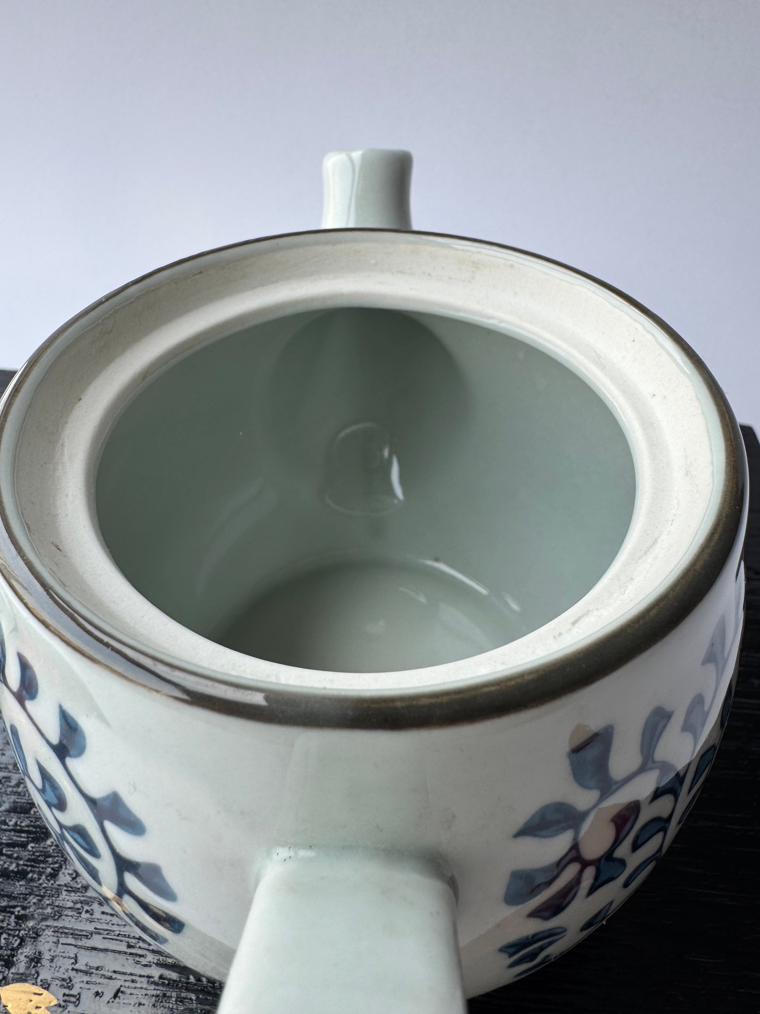 Vintage Arita Porcelain Teapot | Blue Spiral Motif | Japanese Tea Ware