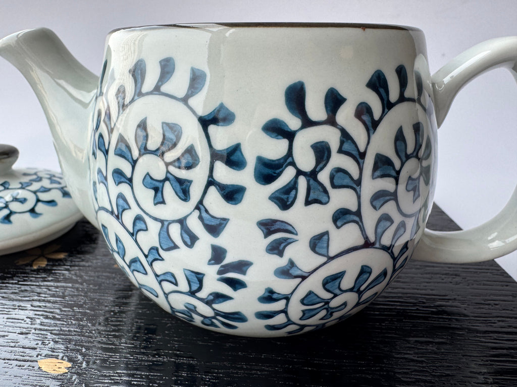 Vintage Arita Porcelain Teapot | Blue Spiral Motif | Japanese Tea Ware