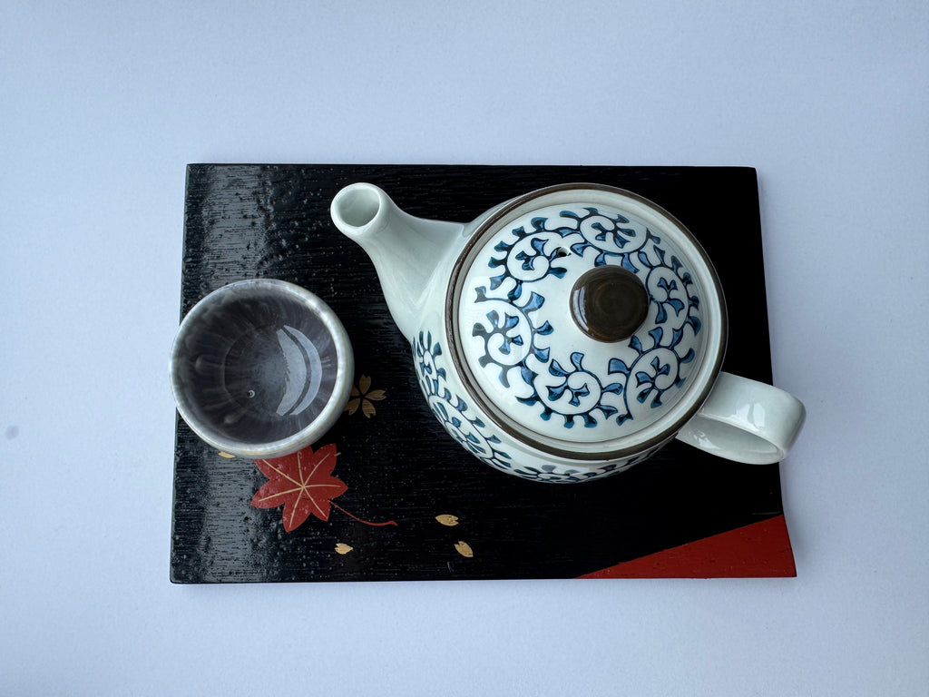 Vintage Arita Porcelain Teapot | Blue Spiral Motif | Japanese Tea Ware