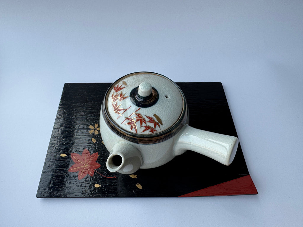 Vintage Kutani Teapot | Red Maple Leaf Motif | Crackle Glaze Japanese Tea Ware