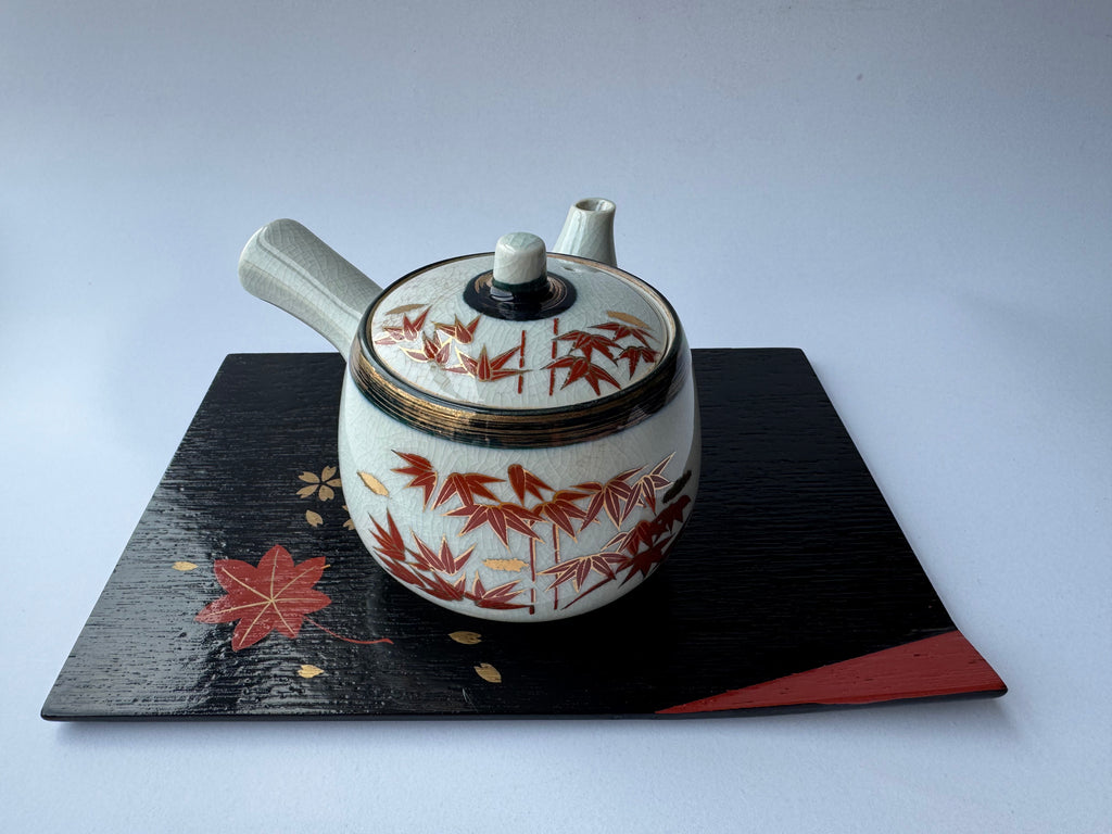 Vintage Kutani Teapot | Red Maple Leaf Motif | Crackle Glaze Japanese Tea Ware