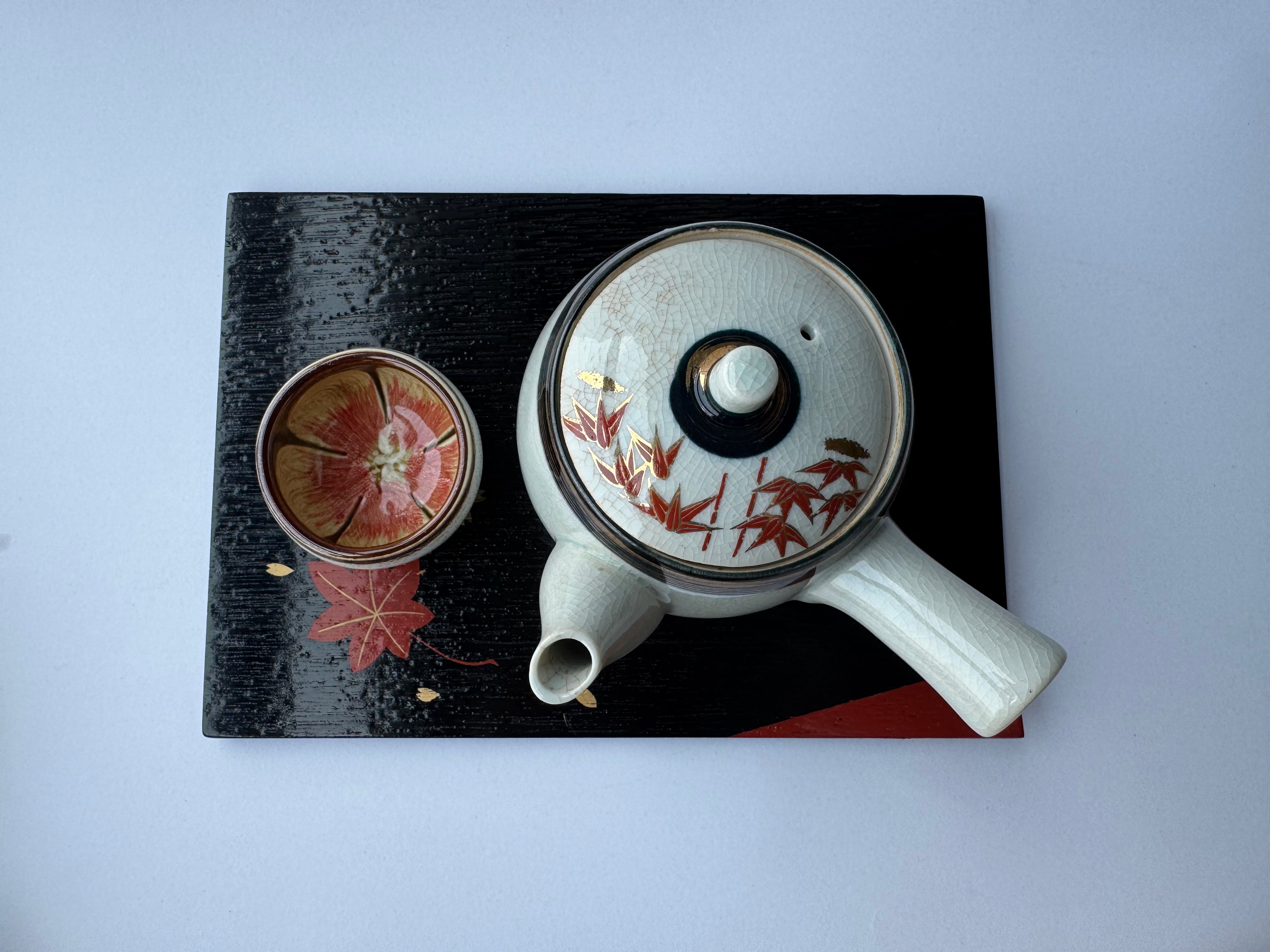 Vintage Kutani Teapot | Red Maple Leaf Motif | Crackle Glaze Japanese Tea Ware