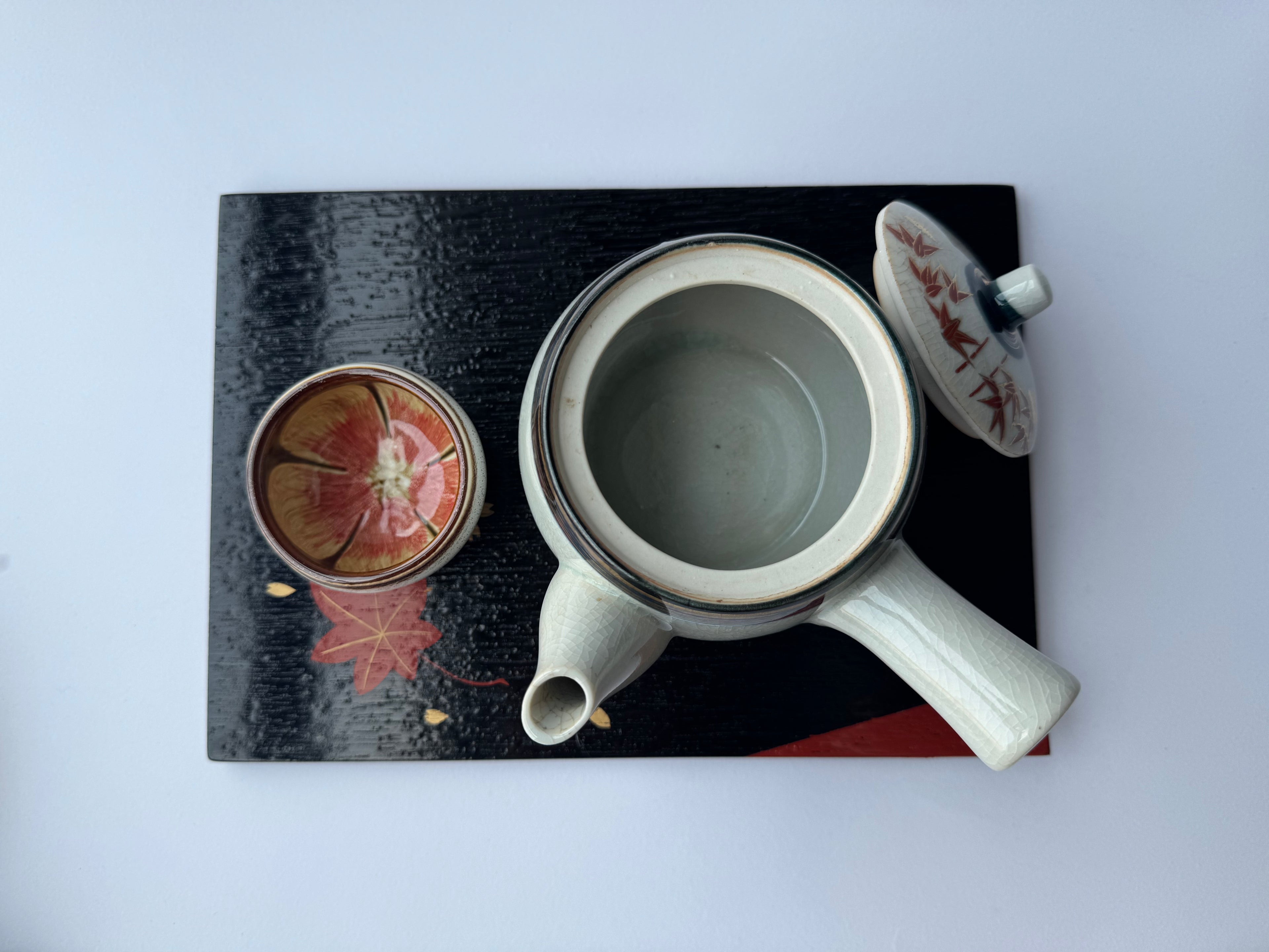 Vintage Kutani Teapot | Red Maple Leaf Motif | Crackle Glaze Japanese Tea Ware