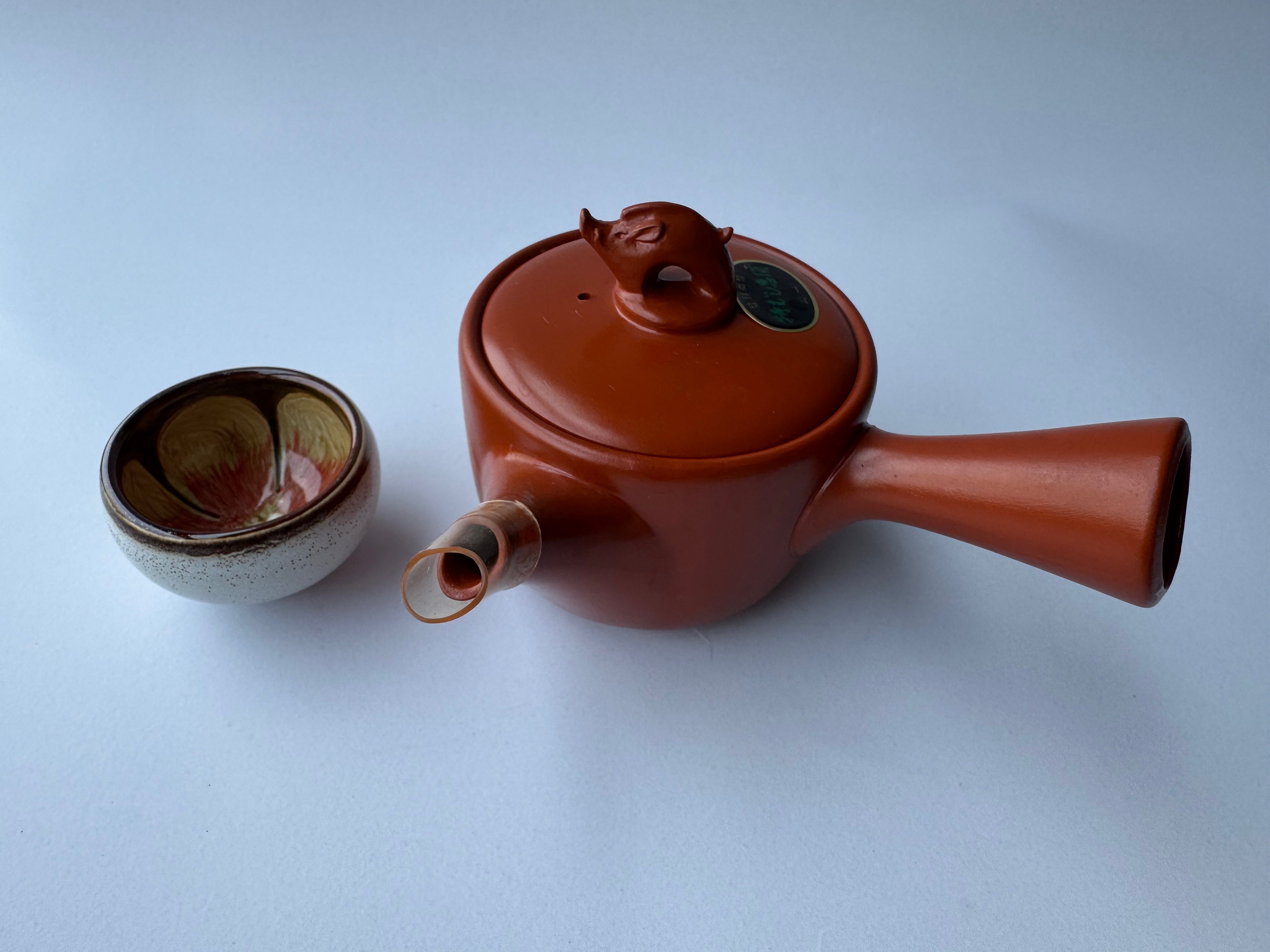 Vintage Tokoname Teapot with Boar Lid | Japanese Red Clay Kyūsu | Metal Mesh Filter | Handcrafted Tea Ware