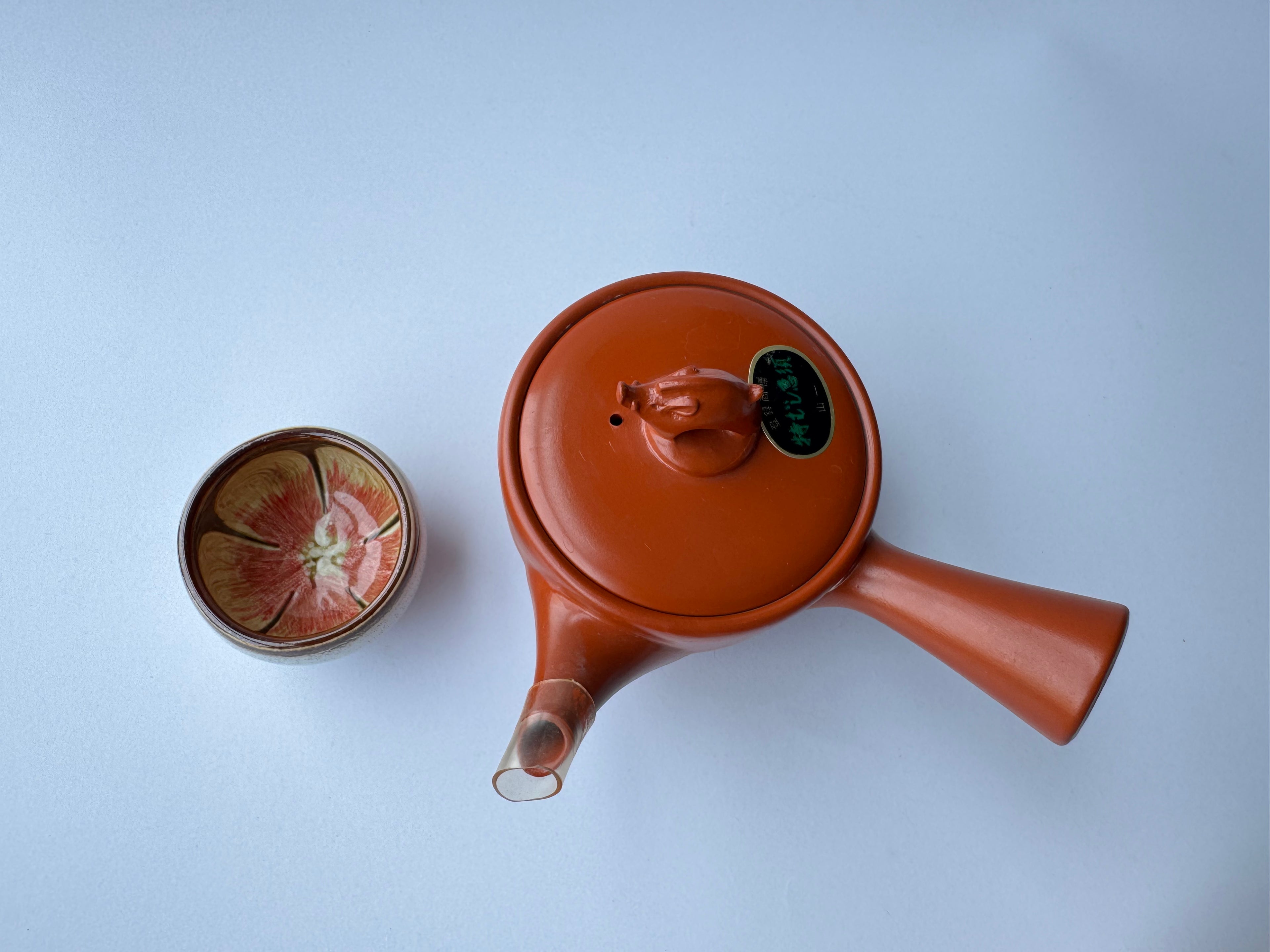 Vintage Tokoname Teapot with Boar Lid | Japanese Red Clay Kyūsu | Metal Mesh Filter | Handcrafted Tea Ware