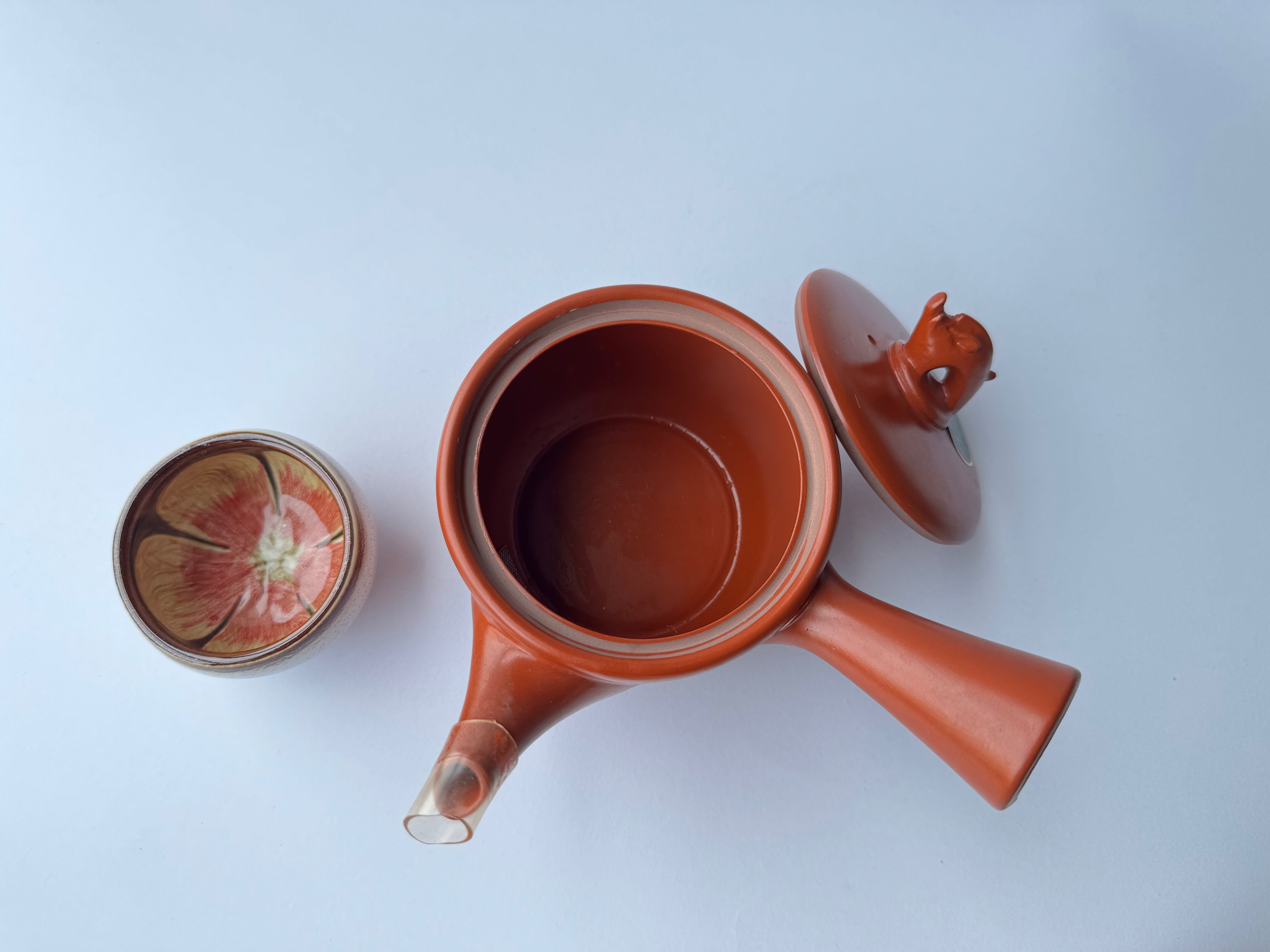 Vintage Tokoname Teapot with Boar Lid | Japanese Red Clay Kyūsu | Metal Mesh Filter | Handcrafted Tea Ware