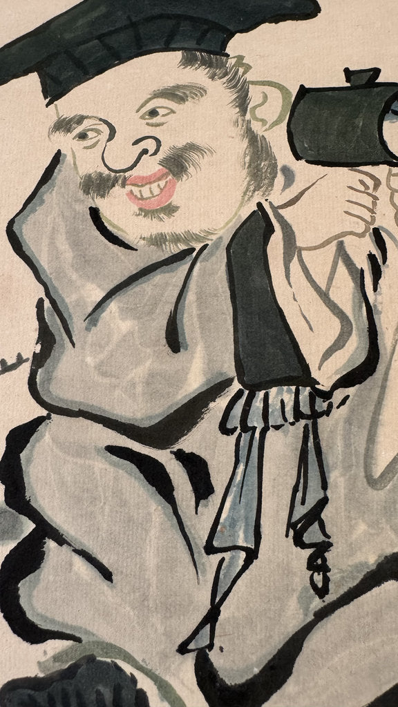 Vintage Japanese Hanging Scroll - Daikoku-ten God of Fortune - Otsu-e Zenga Style - Year of the Rat - Signed with Date - Shichifukujin