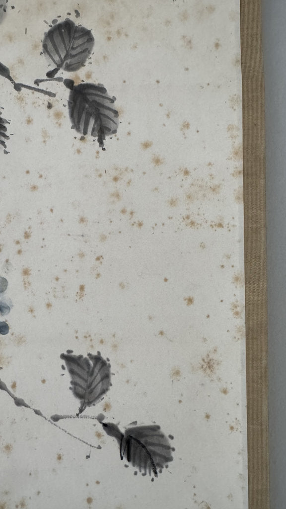 Vintage Japanese Hanging Scroll — Grapes in Ink — Budō-zu Nanga — Signed Haromi — Early 20th Century — Zen Abundance Symbol