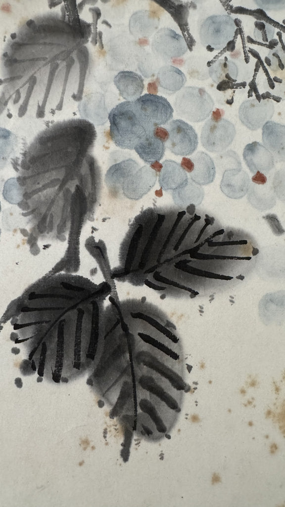 Vintage Japanese Hanging Scroll — Grapes in Ink — Budō-zu Nanga — Signed Haromi — Early 20th Century — Zen Abundance Symbol