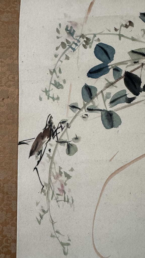 Vintage Japanese Hanging Scroll — Bush Clover, Cricket & Dragonfly — Autumn Hana-Mushi-zu — Shijō Nihonga — Signed Takeru — Hagi Season Poem
