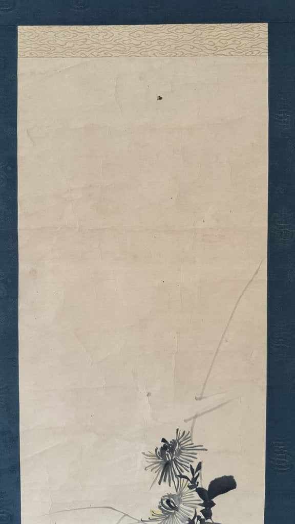 Antique Japanese Hanging Scroll — Fighting Cock & Chrysanthemum — Kacho-ga Nihonga — Signed Keibun — Maruyama-Shijō School
