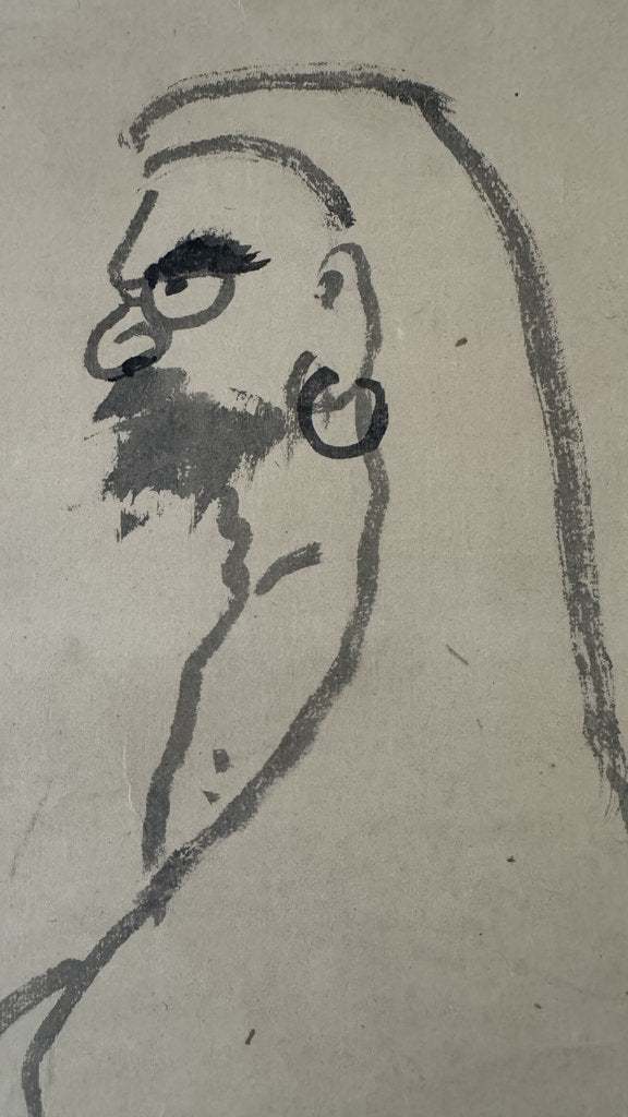 Vintage Japanese Hanging Scroll — Daruma in Pure Zenga — "Unbound by Doctrine" — Single-Stroke Sumi-e — Signed Fukōten — Hakuin Tradition
