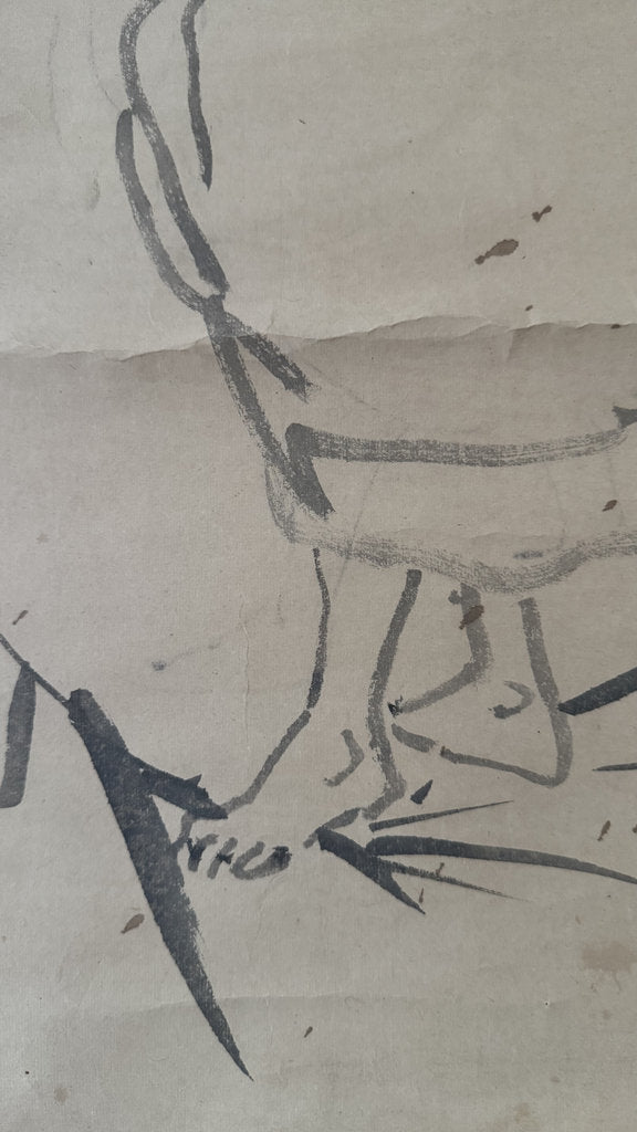 Vintage Japanese Hanging Scroll — Daruma in Pure Zenga — "Unbound by Doctrine" — Single-Stroke Sumi-e — Signed Fukōten — Hakuin Tradition
