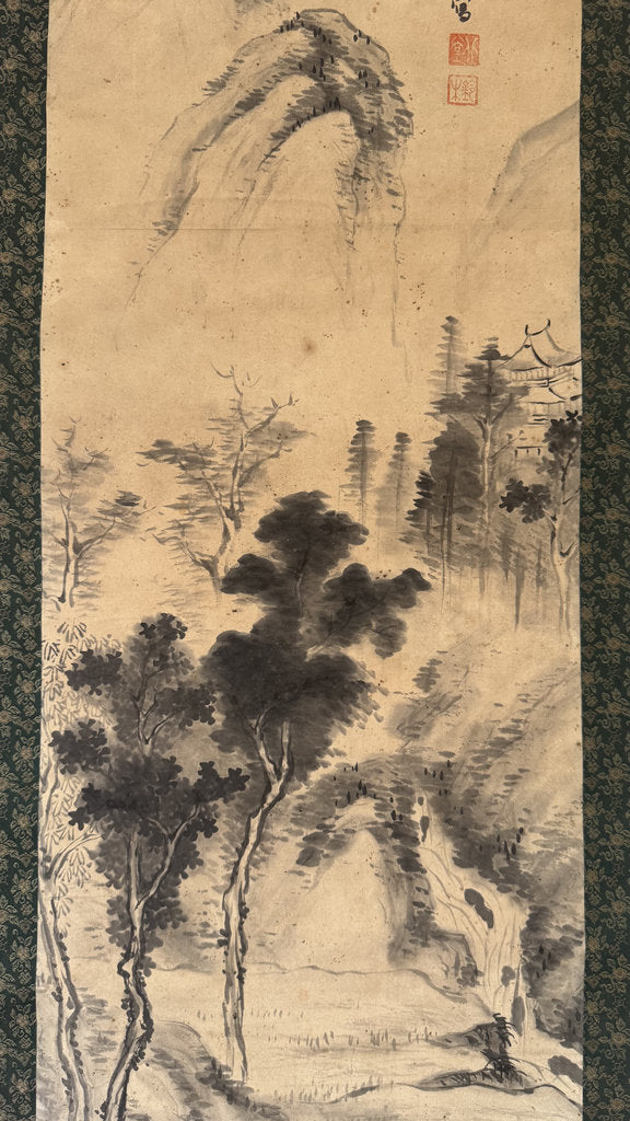 Vintage Japanese Hanging Scroll - "Summer Mountain Stream" - Dated Shōwa Kinuinu (1934) - Kanō-Nanga Sansui - Signed Kodō