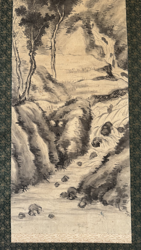 Vintage Japanese Hanging Scroll - "Summer Mountain Stream" - Dated Shōwa Kinuinu (1934) - Kanō-Nanga Sansui - Signed Kodō