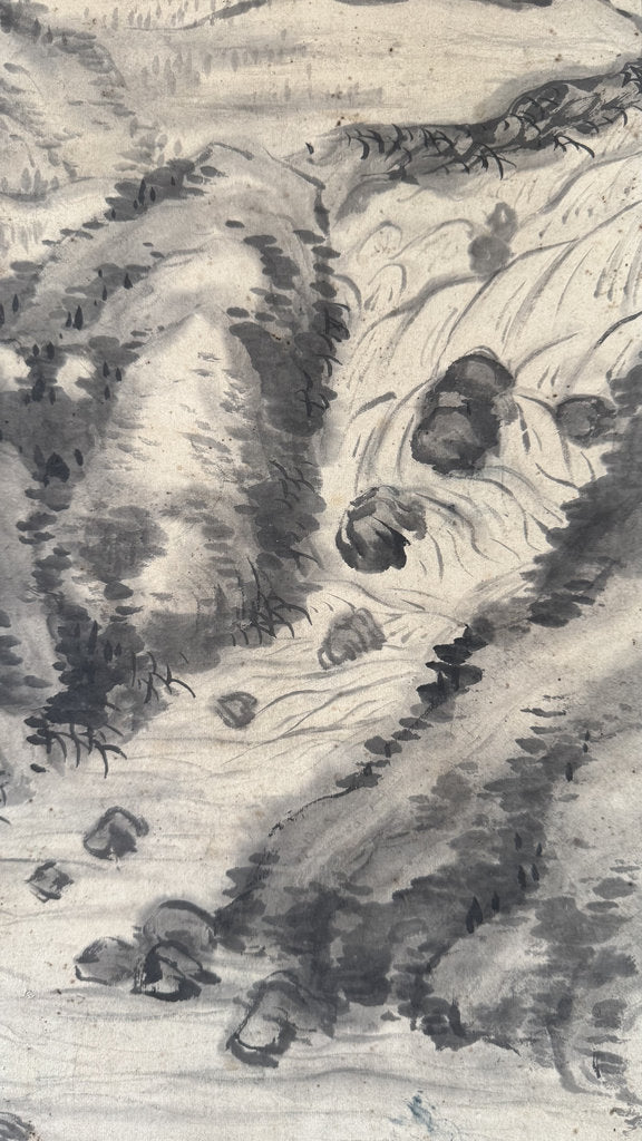 Vintage Japanese Hanging Scroll - "Summer Mountain Stream" - Dated Shōwa Kinuinu (1934) - Kanō-Nanga Sansui - Signed Kodō