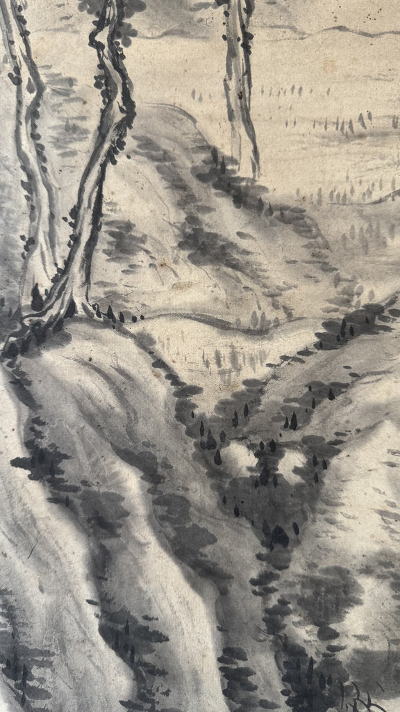 Vintage Japanese Hanging Scroll - "Summer Mountain Stream" - Dated Shōwa Kinuinu (1934) - Kanō-Nanga Sansui - Signed Kodō