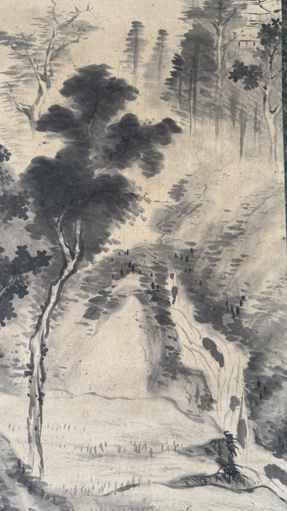 Vintage Japanese Hanging Scroll - "Summer Mountain Stream" - Dated Shōwa Kinuinu (1934) - Kanō-Nanga Sansui - Signed Kodō