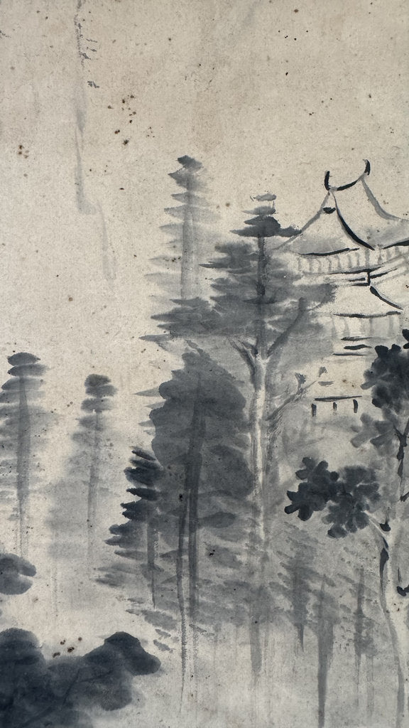 Vintage Japanese Hanging Scroll - "Summer Mountain Stream" - Dated Shōwa Kinuinu (1934) - Kanō-Nanga Sansui - Signed Kodō