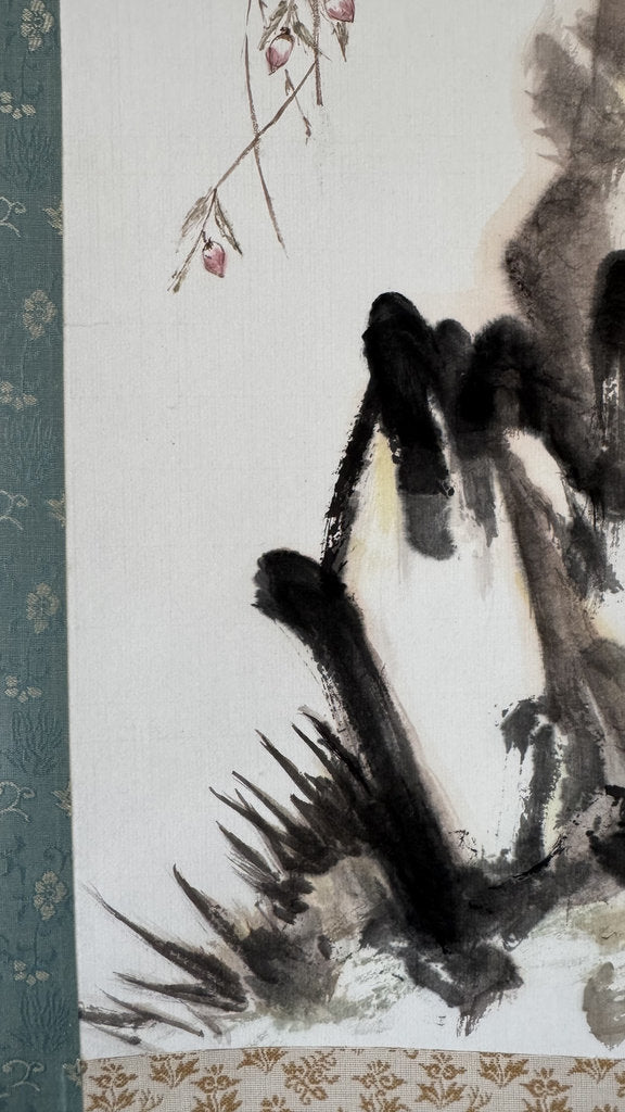Vintage Japanese Hanging Scroll - Sparrows & Weeping Plum in Spring - Kacho-ga Nihonga - Shijō School - Signed with Seal