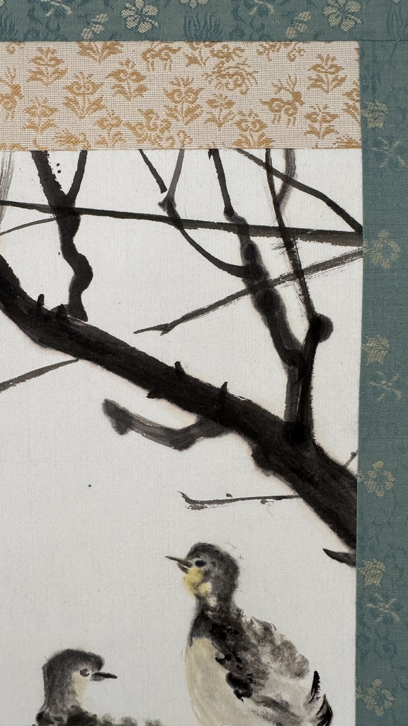 Vintage Japanese Hanging Scroll - Sparrows & Weeping Plum in Spring - Kacho-ga Nihonga - Shijō School - Signed with Seal
