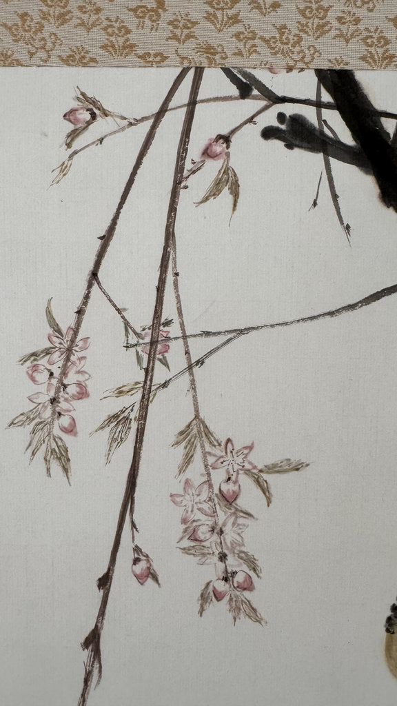 Vintage Japanese Hanging Scroll - Sparrows & Weeping Plum in Spring - Kacho-ga Nihonga - Shijō School - Signed with Seal
