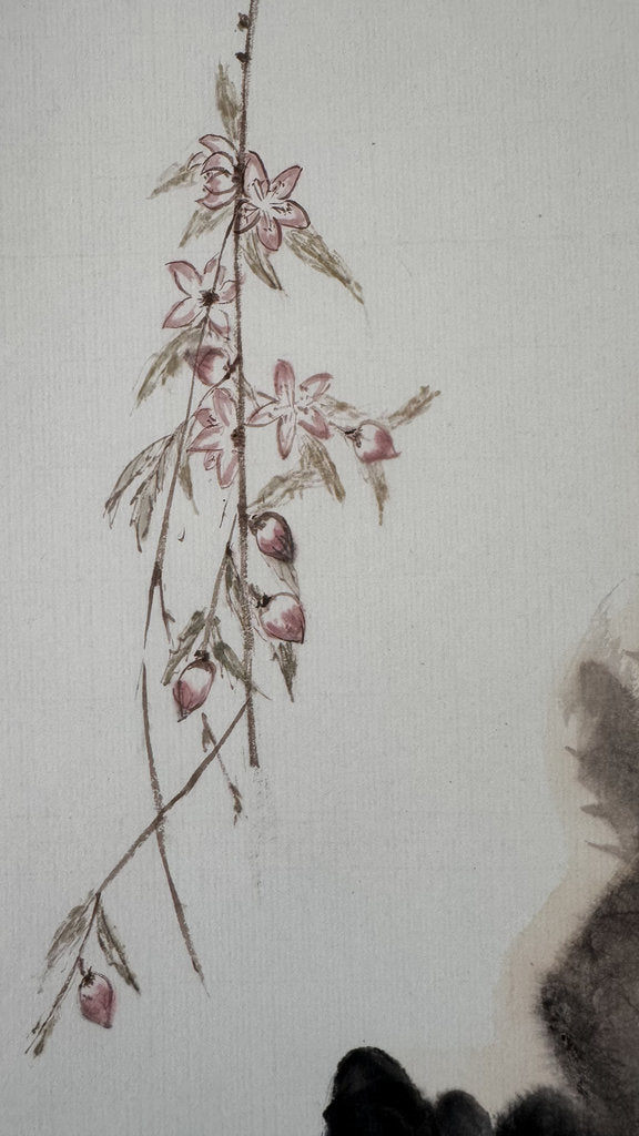 Vintage Japanese Hanging Scroll - Sparrows & Weeping Plum in Spring - Kacho-ga Nihonga - Shijō School - Signed with Seal