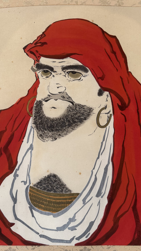 Vintage Japanese Hanging Scroll — Daruma (Bodhidharma) Portrait — Zenga-Style Nihonga — Signed Dōjin — Zen Buddhist Art